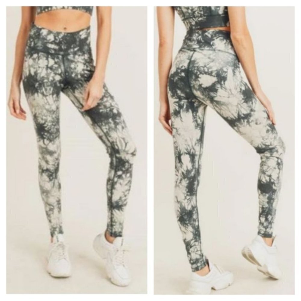 MONO B High Waist Tie Dye Legging Green Brown Size Large Boho Activewear